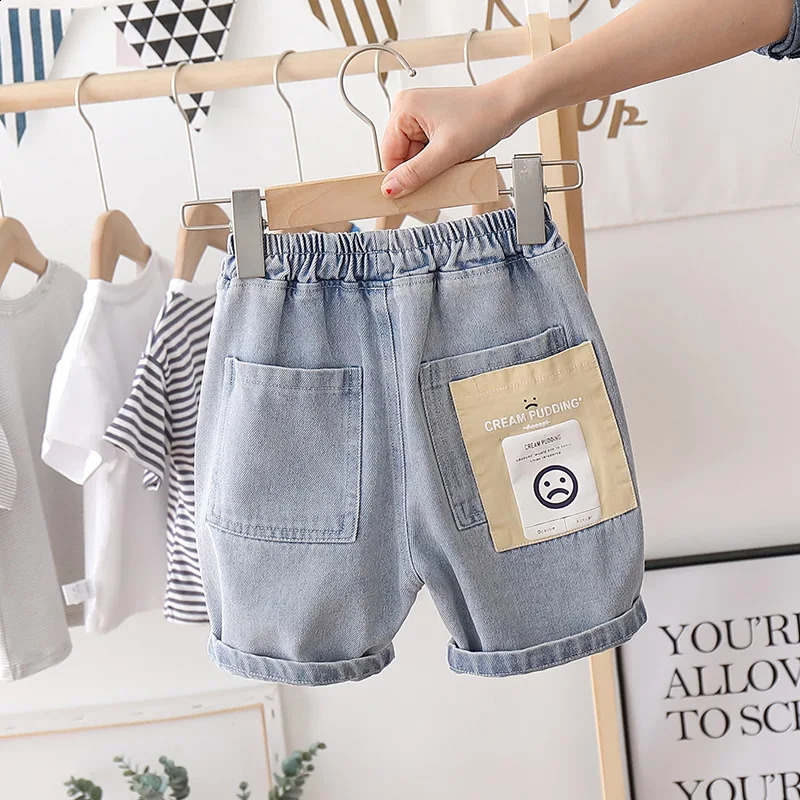 Boys Jeans Shorts Pants 2025 Summer Elastic Waist Cartoon Pocket Childrens Boys Shorts Denim Versatile Cool Kids Boys Shorts 250319