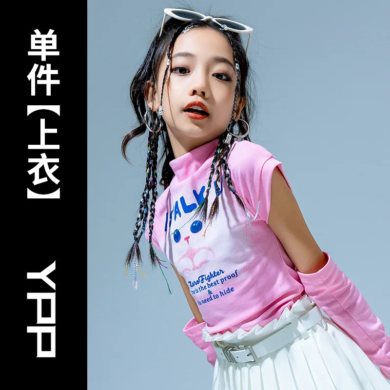 Cute Fashion Cotton T Shirt Children Ballroom Dancewear Hip Hop Skirt Costumes for Girls Jazz Dancing Clothes Street Dance Wear 250319