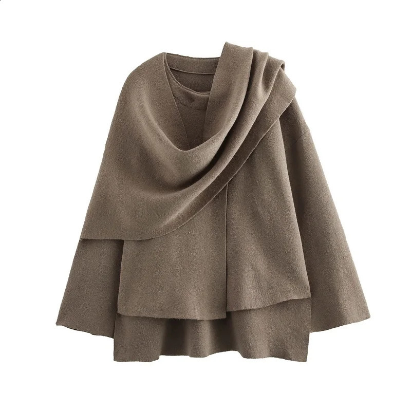 TRAF 2024 Plush Winter Coats for Women Asymmetric Scarf Demiseason Jacket Parkas Long Sleeve Padded Coat Woman 250319