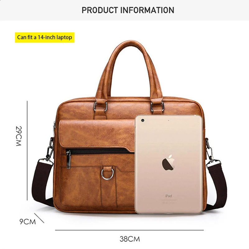 Polarshe Men Briefcase Bag Leather Man Handbag Large Capacity 14 inch Laptop Bag Business Man Shoulder Messenger Bag 250319 - view 7