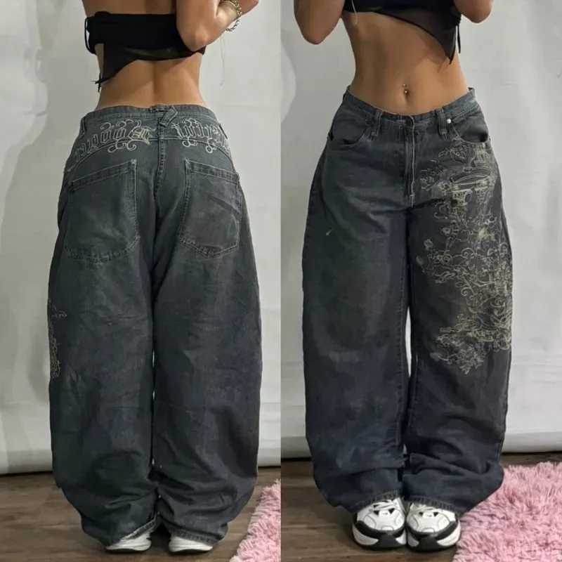 American New Fashion Solid Color Bag Wash Jeans Y2K Street Clothing Retro Fashion Clown Mens and Womens High Waist Wide Leg PantsT250319