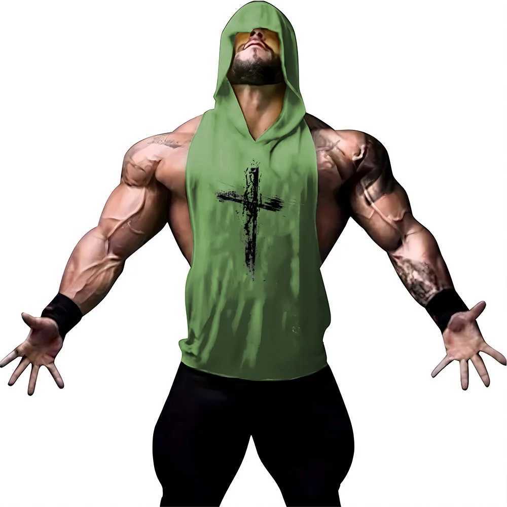 Four season fashion running sports hooded vest 2D pattern print mens outdoor sports sleeveless hooded vest gym topT250318