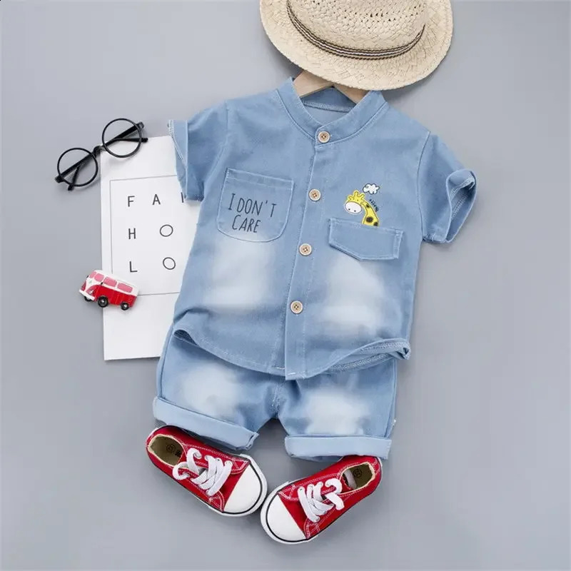 Summer Baby Boys Denim Clothing Children Casual Short Sleeve Shirt Shorts 2Pcs/Set Kids Sportswear Toddler Fashion Wear 250319