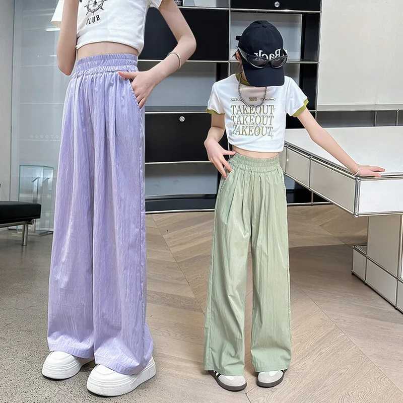Summer casual pants for teenage girls thin and loose straight pants childrens 2025 new fashion All match 10 12 year childrens pantsT250318