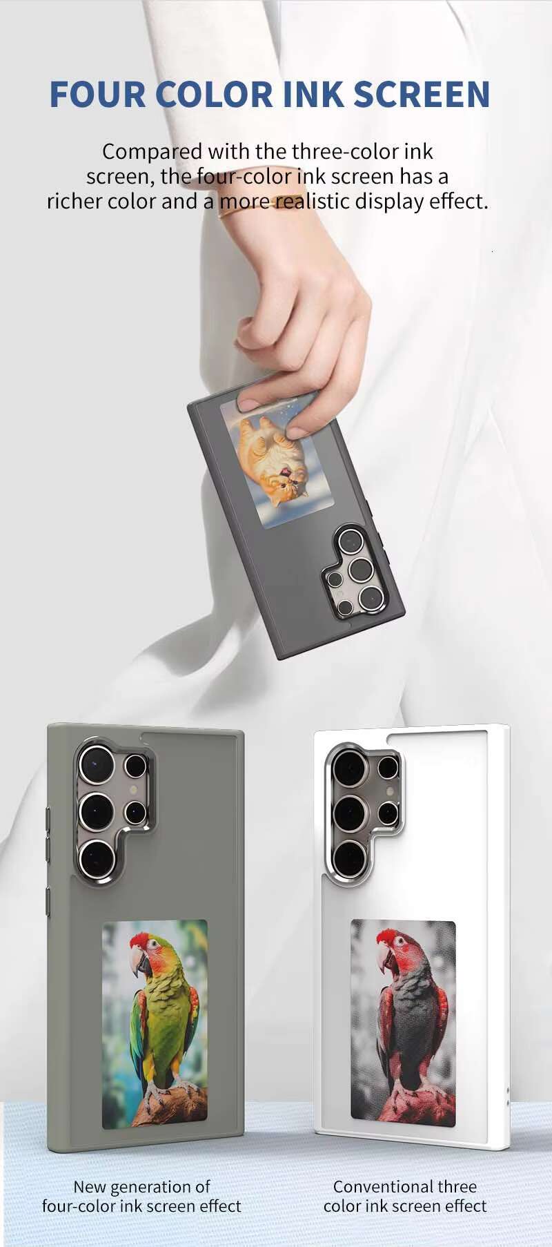 New Designer Magnetic Shockproof NFC Smart E Ink Display Mobile for Samsung S23 S24 ultra DIY Screen Phone Case