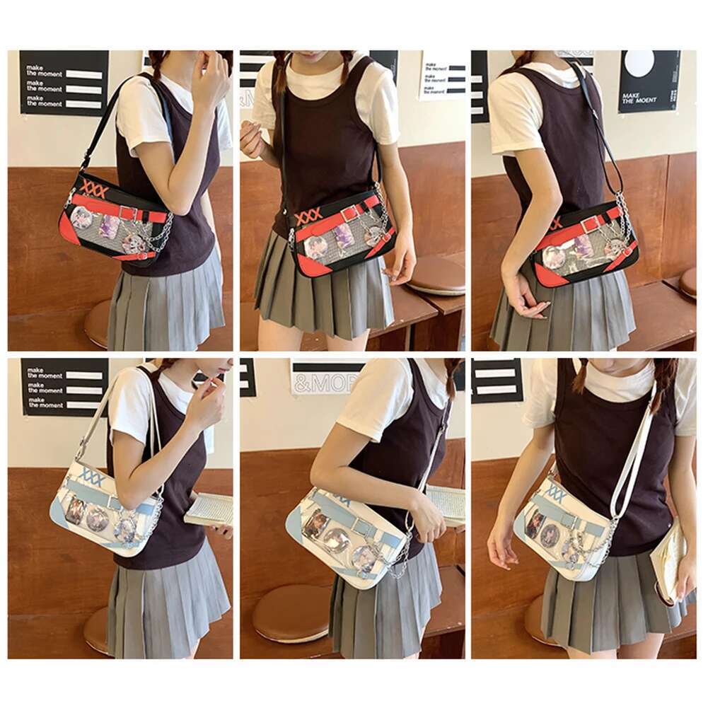 Women Ita Clear Window Shoulder With 3 Badges Badge Crossbody Kawaii Pin Display Handbag Girls Uniform Bag