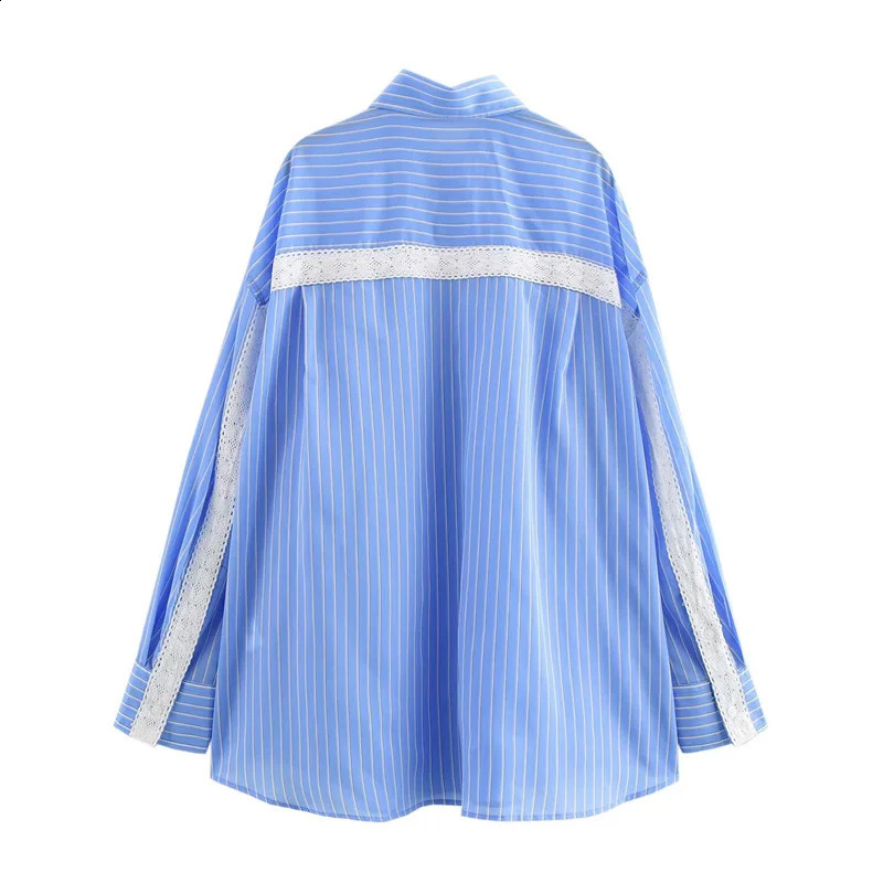 Womens Long sleeved Blue Striped Shirt Spring 2025 Office Casual Cutting Elegant Button Top 250319
