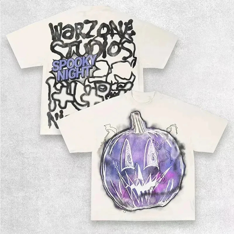 Y2K mens shirt Exaggerate Gothic printed Harajuku punk streetwear cotton round neck oversized short sleeved top tee 250319