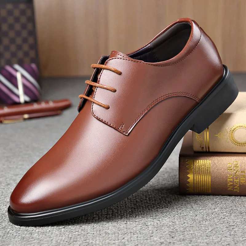 Real leather lace mens business formal leather shoes mens low cut Korean performance shoes mens wedding shoesXJ250319