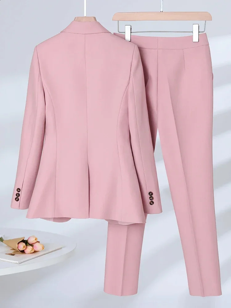 Womens formal jacket vest pants autumn winter navy blue pink almond office womens business professional workwear 3piece set 250319