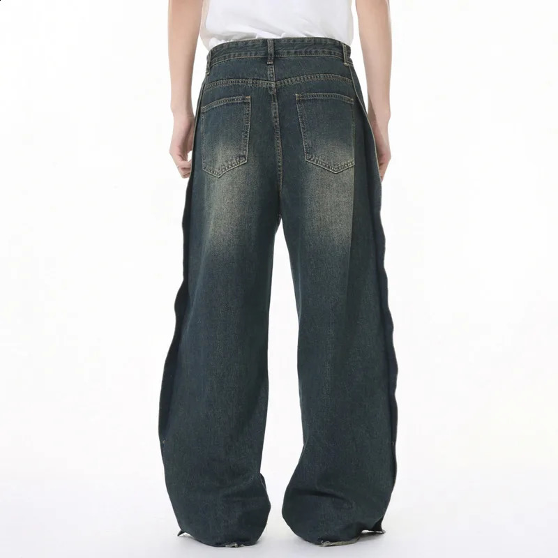 Mens Wear Hole Heavy Industry Personalized Fashion Versatile Wash Loose Jeans Trend in the US Street 250317