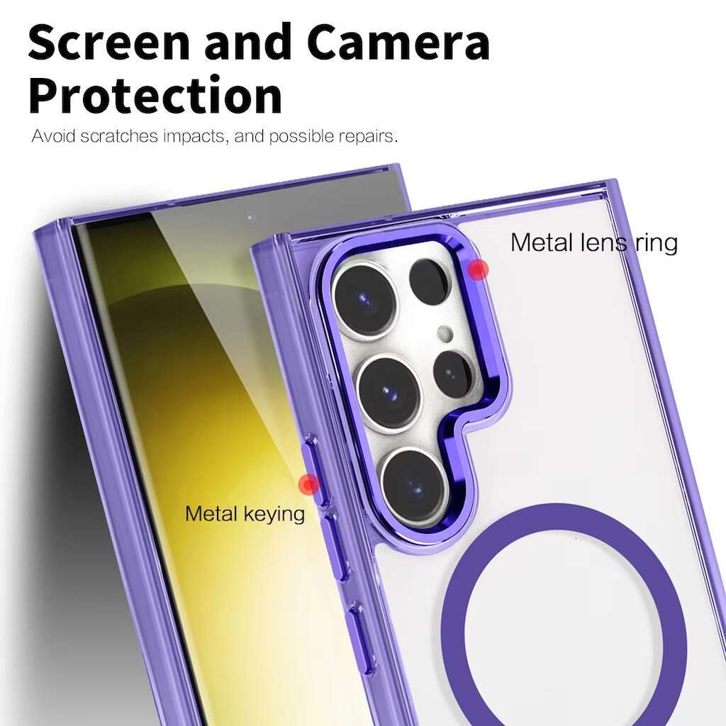 High Transparent PC Hard Mobile Phone Case for Samsung S25 Ultra case Simple Strong Magnetic Lens Frame Cover Solid Color