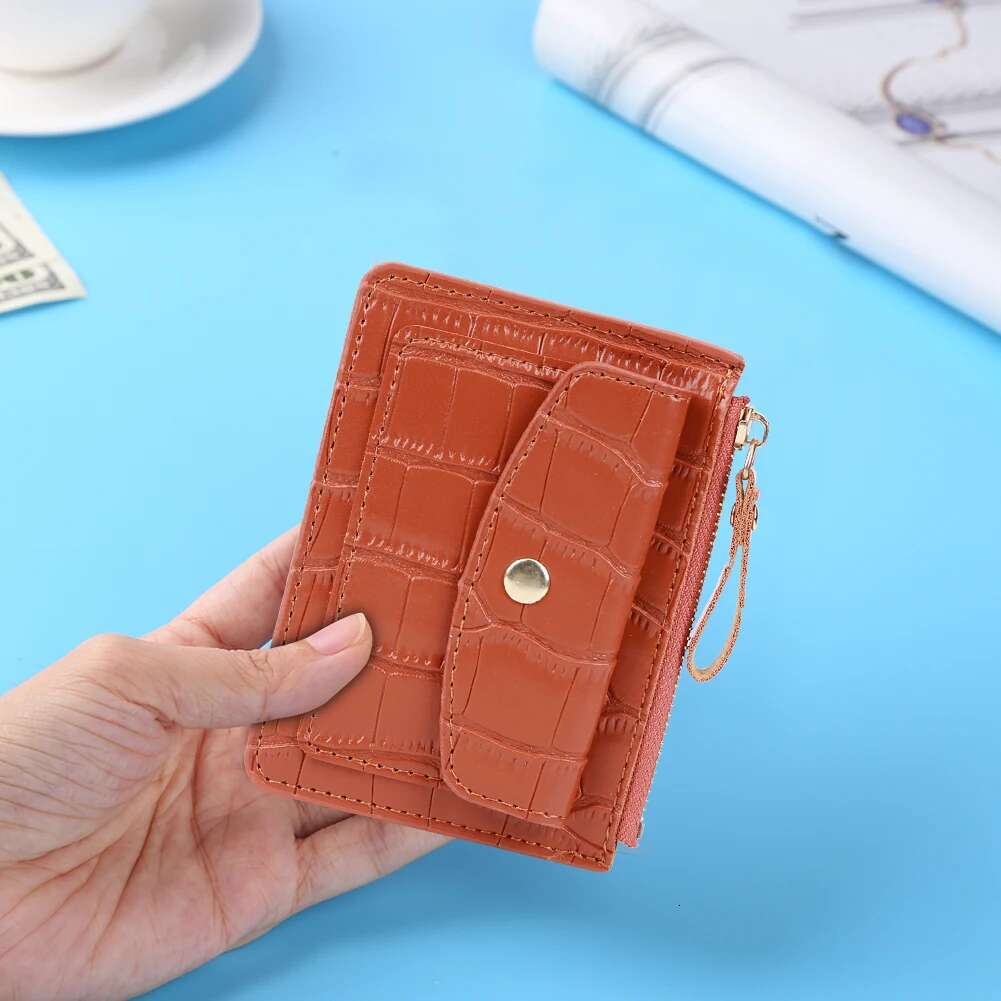Fashion Women Simple Wallet PU Leather Multi-Slot Zipper Keychain Small Card Bag