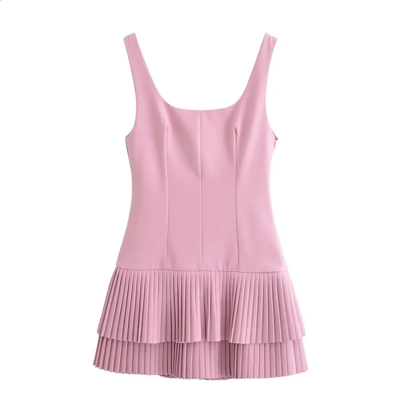 Womens sexy party chic sleeveless Cami dress solid pink zipper mini skirt fashion 2025 summer vest 250319