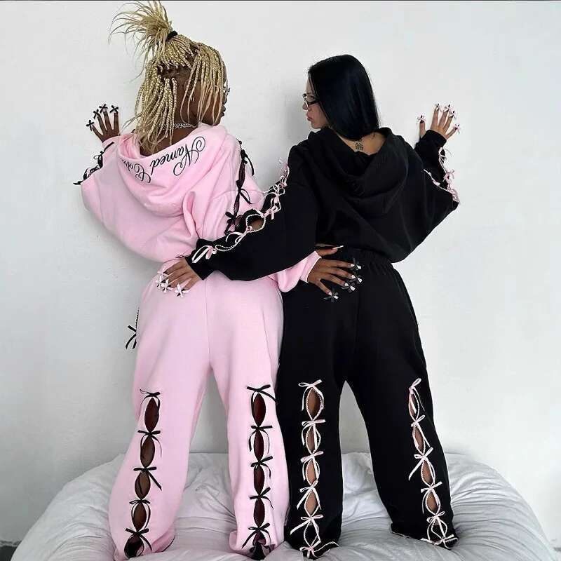 Haruku Fashion New Suit Casual Hollow Letters Street Youth Plus Fleece Sweatpants Sports Personality Trend