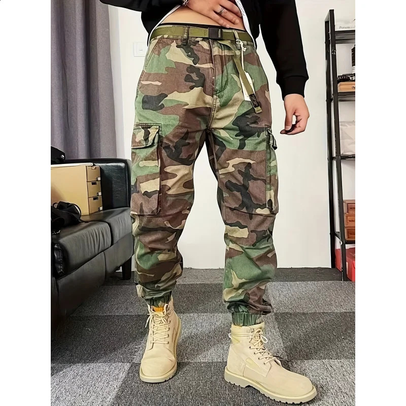 Camouflage pants mens casual ruffled edge handheld multi pocket surpassing loose and trendy Harlan leggings 250319