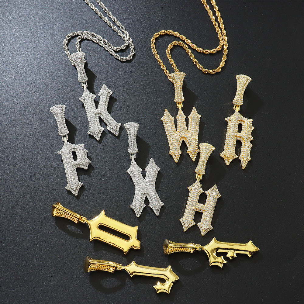 Moissanite A-Z Letter Jewelry Necklace Women Iced Out Prong Setting Pendant Personalized Charms Rapper Super Star Hip Hop Punk