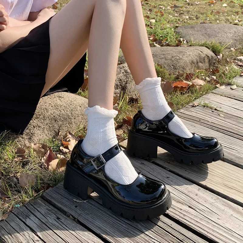 Patent Leather High Heels Mary Jane Shoes Women Japanese Style Ankle Buckle Platform Pumps Woman Punk Jk Uniform Lolita Shoes 43XJ250319