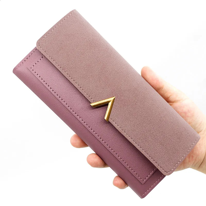 Korean version womens long V-shaped buckle three fold womens wallet handheld bag card exchange bag 250318