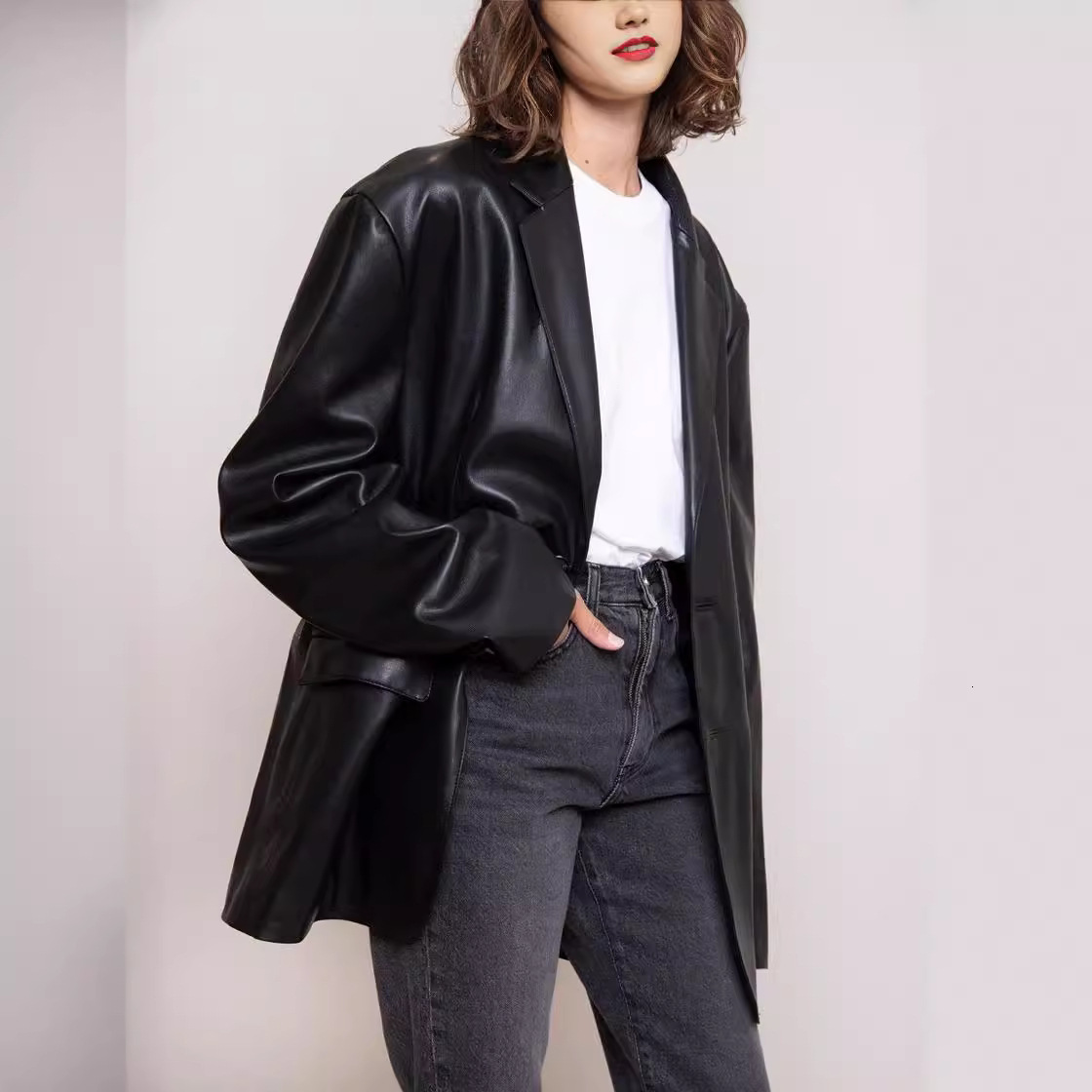 ART Frankie Shop niche designer protein neutral style women's coat loose silhouette leather jacket