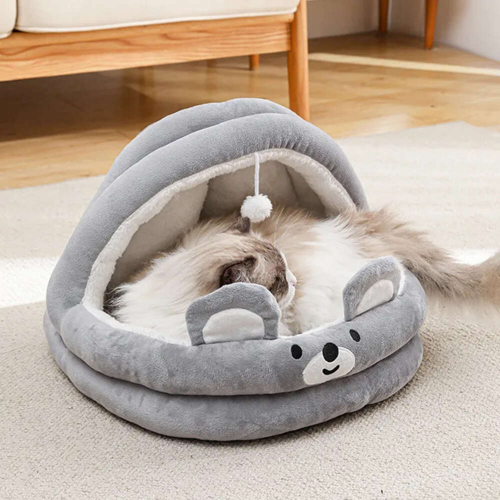 Cat Plush Supplies Cute Nest Cartoon Dog Mat Household Seasonal Semi Closed Pet Bed - view 4