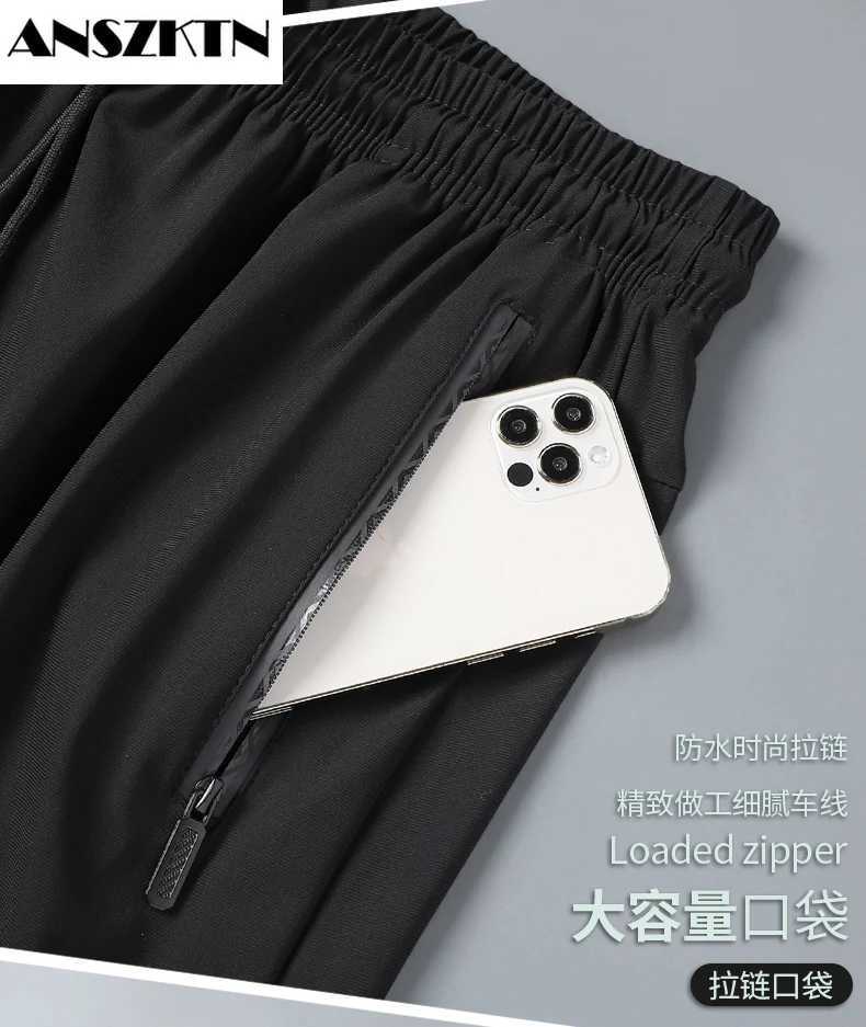 ANSZKTN Summer Men nylon quick dry breathable long trousers cool trousers Stretchy ice silk long Pants black mens sweatpants X250319