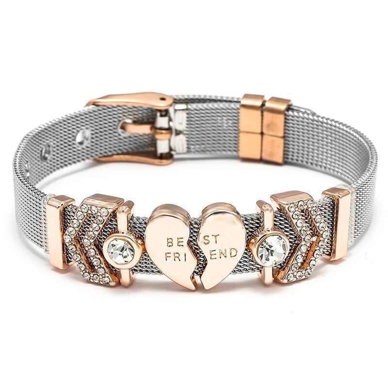 Crystal Best Friend 10mm Beads Stainless Steel Mesh Bracelets DIY Charm Keeper Bracelets For Women Friend Fashion Jewelry Gift