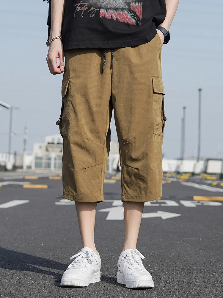 Summer mens cargo shorts multi pocket sweatshirt breathable quick drying cow leg pants loose breeze 250319