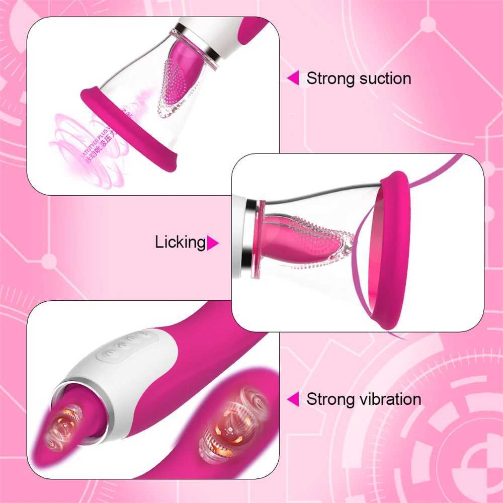 Double ended Clitoris G-Spot Clit suction cup tongue licking suction cup pump sex toy female dildo vibrator W250319