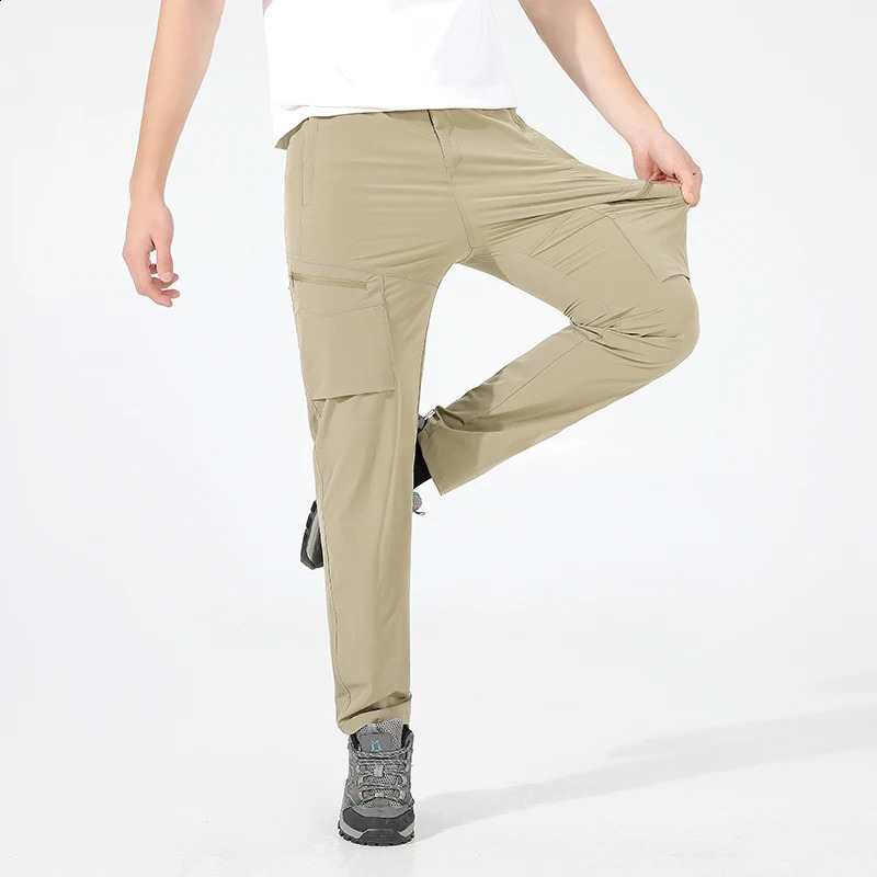 Quick Dry Mens Pants Elastic Waist Stretch Cargo Trouser Male Waterproof Outdoor Summer Zip Pocket Camping Fishing Lightweight 250319