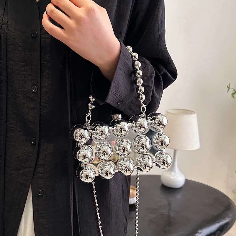 Acrylic Metallic Evening Handbags For Women 2024 Trend Designer Plating Square Bubble With Top Handle Shoulder Bags