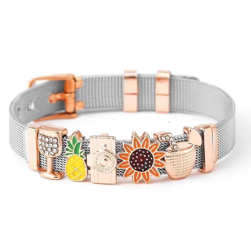 10mm Summer Vacation Series Beads Charm Bracelets DIY Stainless Steel Mesh Keeper Bracelets Mujer For Women Men Jewelry Gift