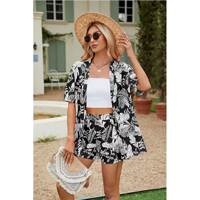 summer casual shirt two-piece set womens shorts two-piece set printed short sleeved set family set 250318
