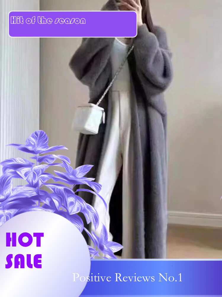 dongdumaoyi Autumn Winter Lazy Style Warm Knee Length Thickened Women Cardigan Pure Imitation Mink Fleece Knitted Sweater Women Warm Coat