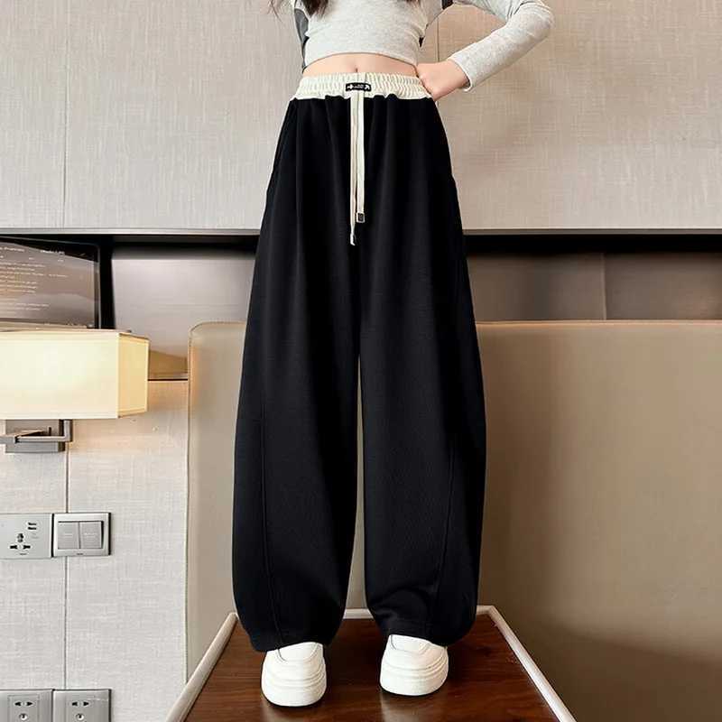 Girls wide leg pants childrens fashionable loose pants childrens straight sports pants 2024 high waisted spring and autumn casual TrousersT250318