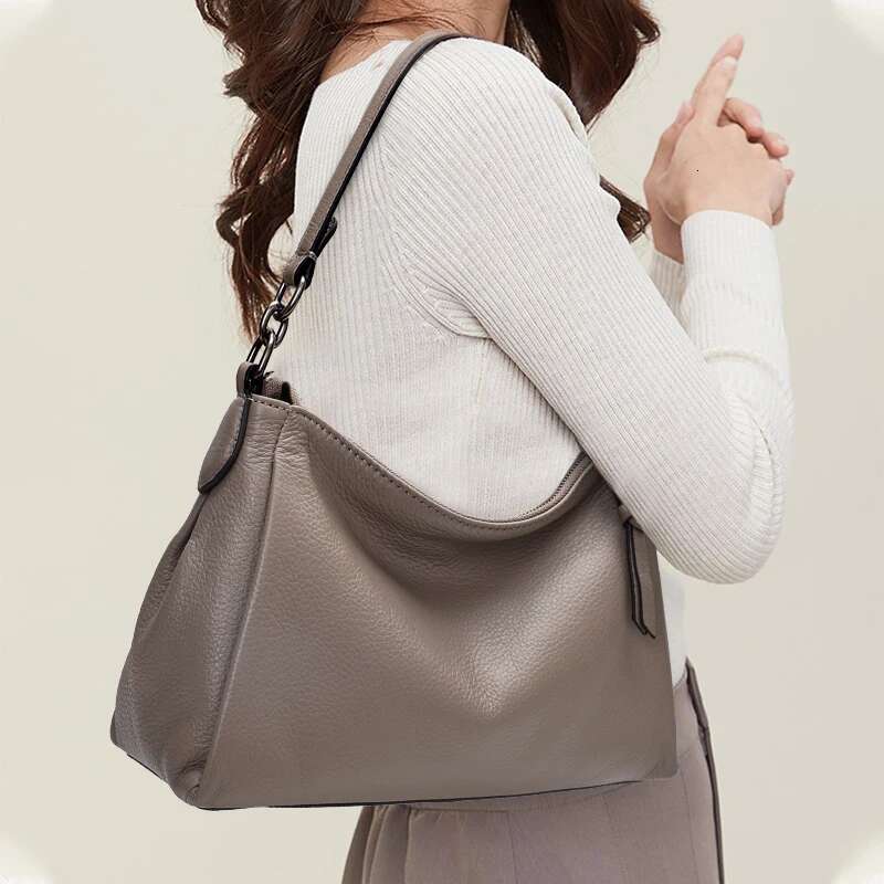 Aidrani Fashion Genuine Leather Women's Large Capacity Shoulder Solid Color Classic Cowhide Hourglass Underarm Bag