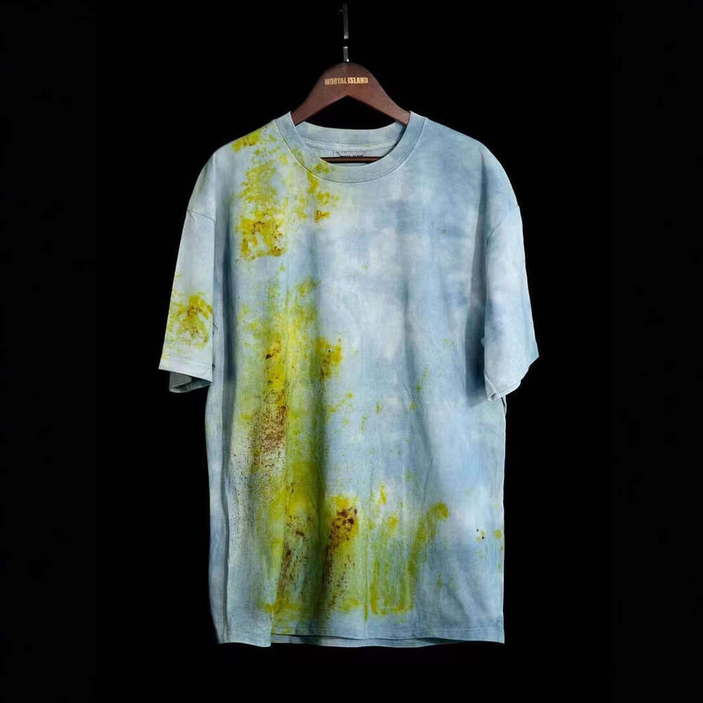 2025 hand drawn short sleeved T-shirt for men, washed with water, loose casual couple style, hip-hop style ins versatile top