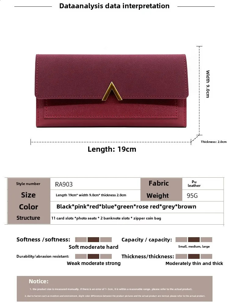 Korean version womens long V-shaped buckle three fold womens wallet handheld bag card exchange bag 250318