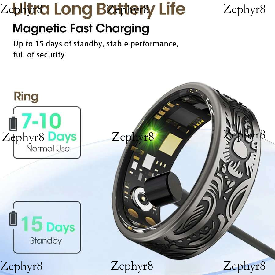 2025 New model smart vintage ring integrates design with modern technology, offering a stylish and practical wearable device.black