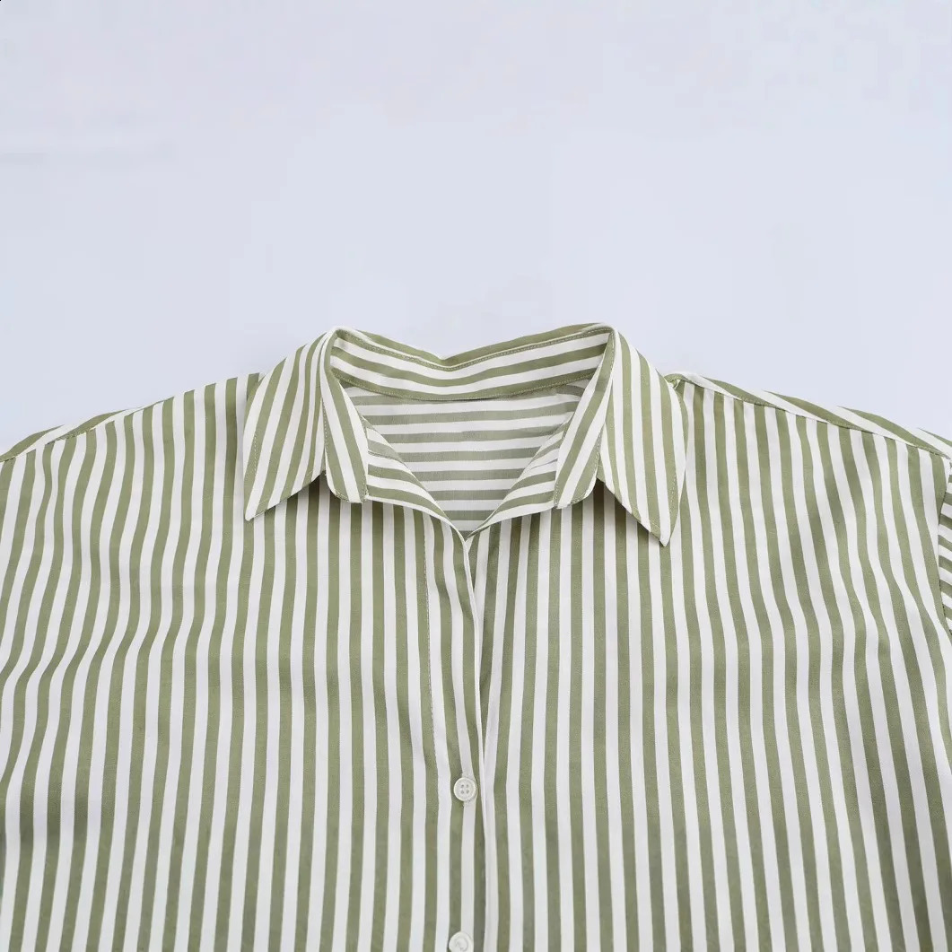 ZBZA Womens Striped Shirt with Collar Long Sleeve Single breasted Basic Top SpringSummer Style Casual Slimming Unique 250319