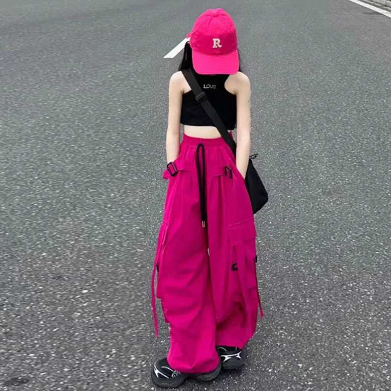 Girls Summer Thin Pants 2025 New Childrens Sports Wide Leg Trouser Youth Freight Pants 5-14Y Big Childrens Fashion ClothingT250318
