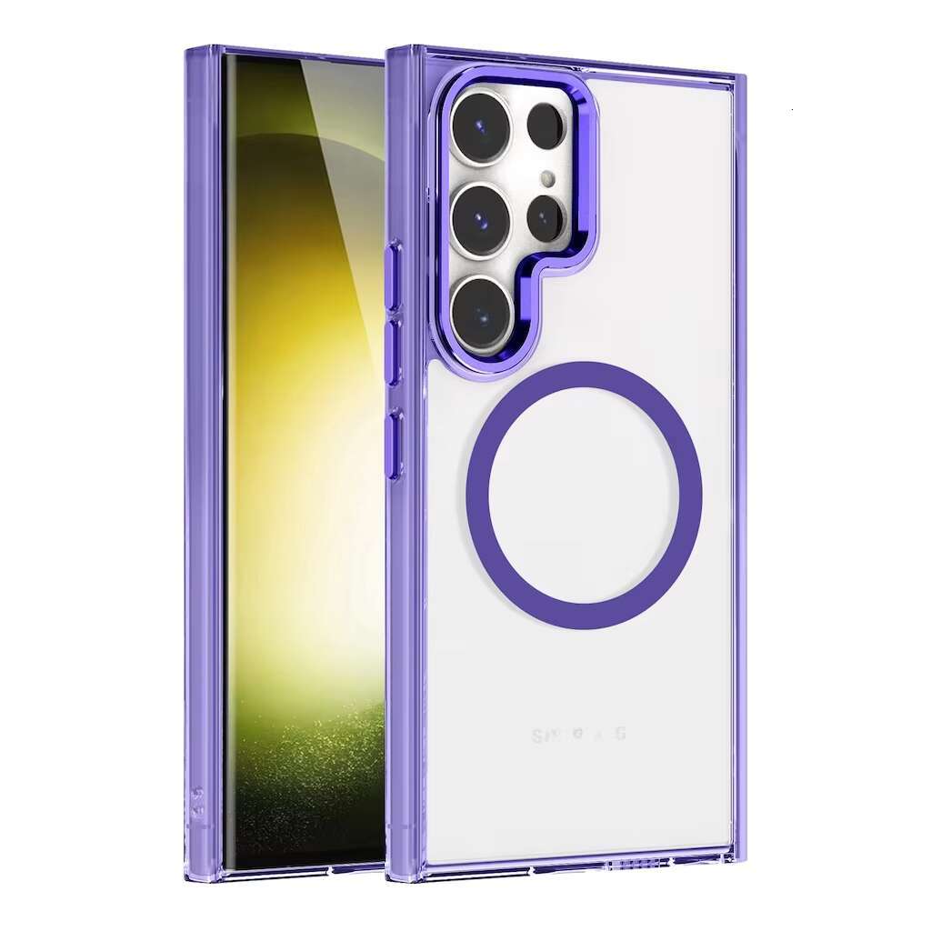 High Transparent PC Hard Mobile Phone Case for Samsung S25 Ultra case Simple Strong Magnetic Lens Frame Cover Solid Color