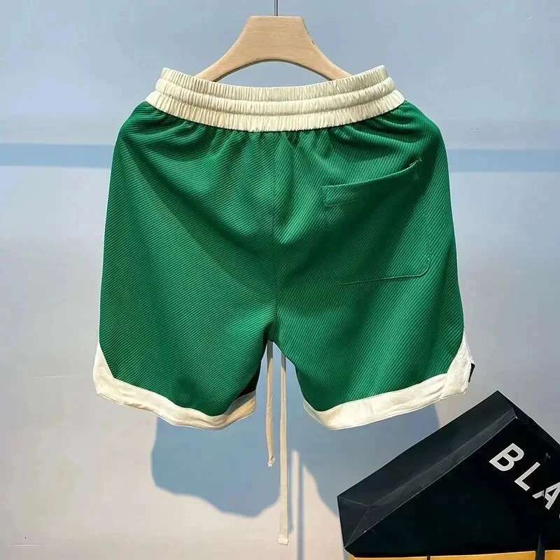 Y2k Casual Letter Embroidery Basketball Clothing Street Vintage Color Contrast Loose Sweatpant Men Shorts Pant