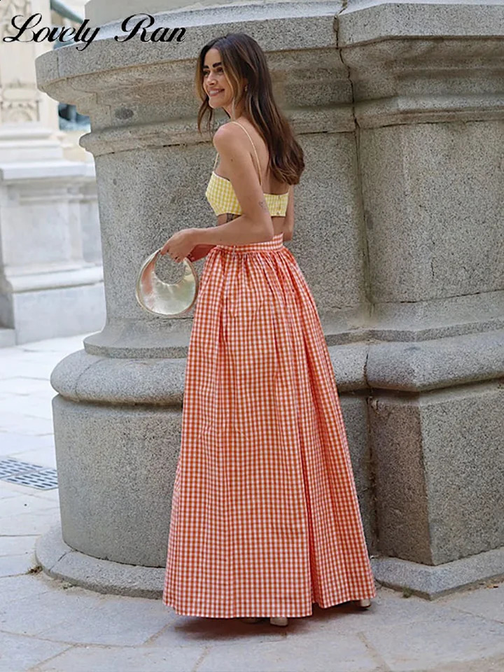 Sexy Sling Top Long Skirt Sets Women White Sleeveless Crop Tops High Waist Loose Female Suit 2025 Spring Summer Beach Lady Suits 250319