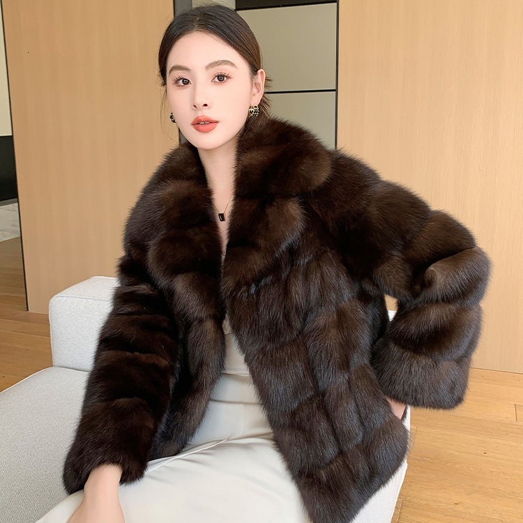 2023 new high-end vintage mink coat texture for autumn winter, thick and warm, fashionable cut groove artificial fur