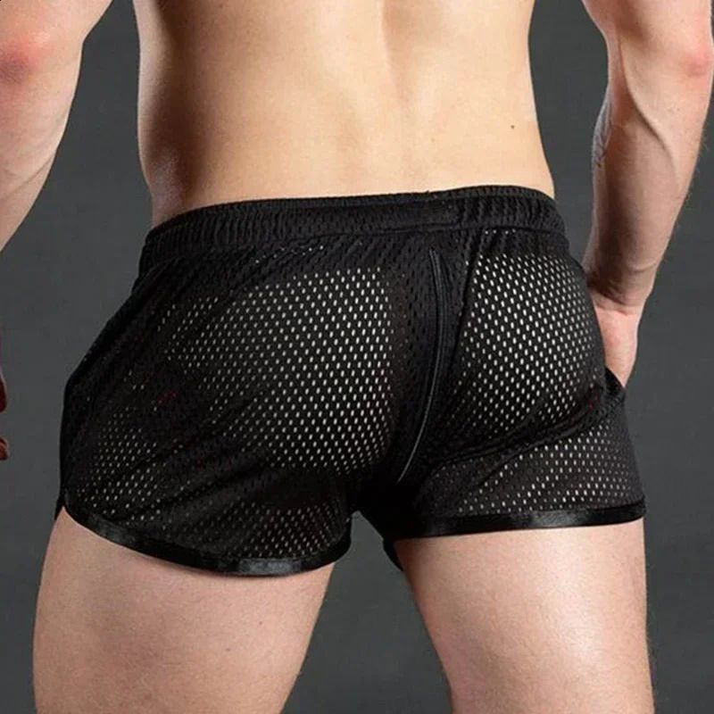 Men Shorts Beach Drawstring Bottom Fashion Fitness Mesh Pants Gym Plus Size Sports Breathable Casual Elastic 250317