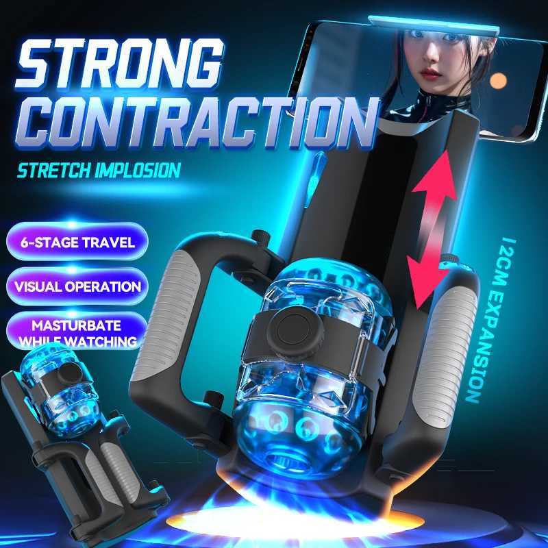 THRUSTING King 12cm 6-section fixed point telescopic male masturbator one click explosive masturbator cup coach sex toyXJ250319