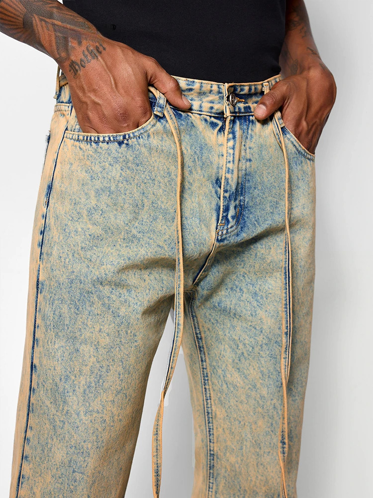 Mens jeans casual bag autumn and winter wide leg brown pants creating oldfashioned American street fashion closeup for men 250319