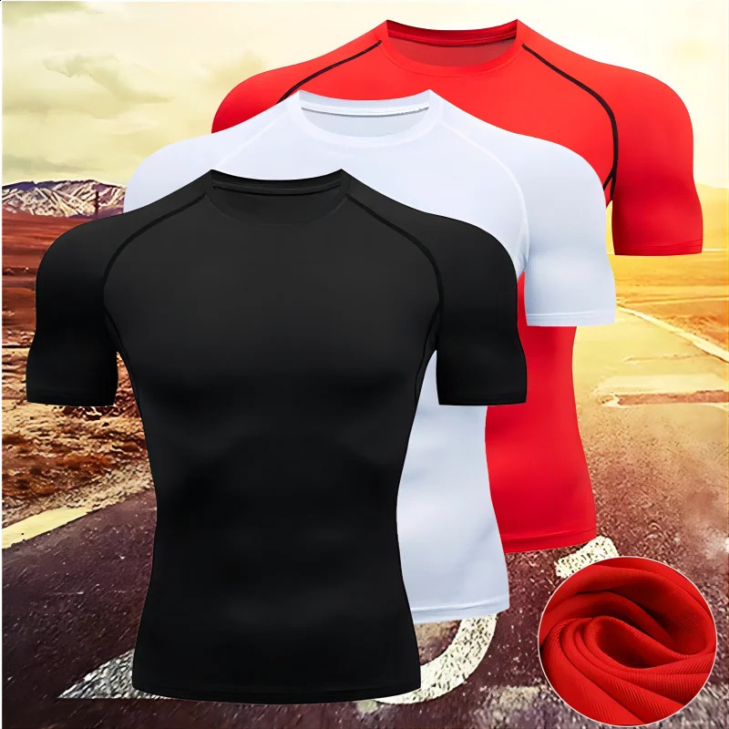 Mens Compression Shirts Summer Short Sleeves Tees Tshirt Gym Workout Fitness Running Tops Undershirts Baselayer Sportswear 250319