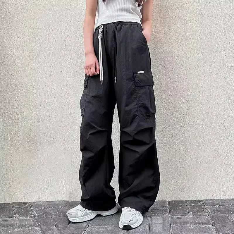 Girls Cargo Pants Summer Thin Loose-fit Wide-leg Long Pants New 2024 Trendy Junior High School Students CasualT250318